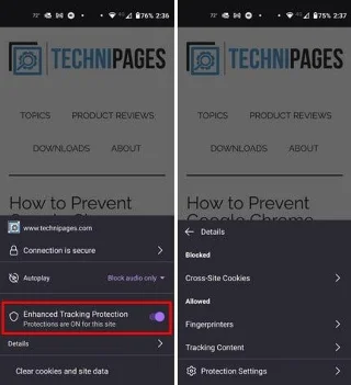 Firefox Androidille: Seurantasuojauksen ottaminen käyttöön
