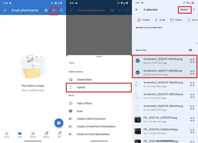Last opp bilder til OneDrive
