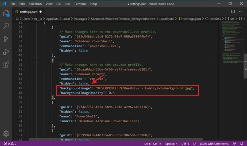 Як змінити фонове зображення на терміналі Windows