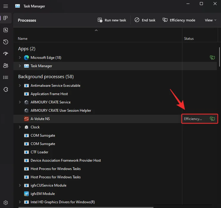 Jak zapnout nebo vypnout režim účinnosti ve Windows 11 pro aplikaci nebo proces