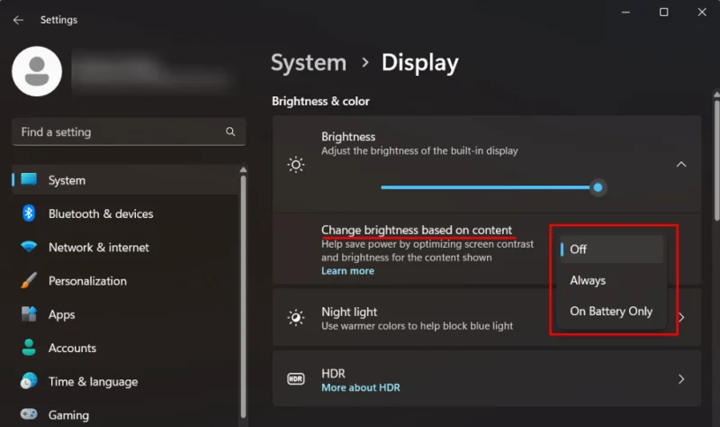 Як увімкнути або вимкнути адаптивне керування яскравістю вмісту в Windows 11
