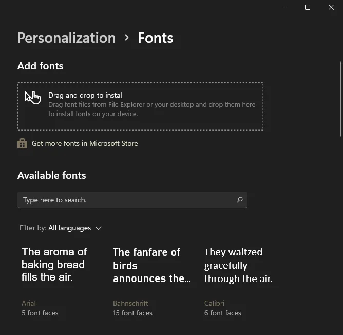 Fontin vaihtaminen Windows 11:ssä