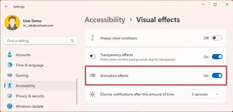 Як відключити ефекти анімації в Windows 11