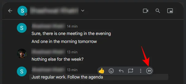 Slik siterer du i svar i Google Chat