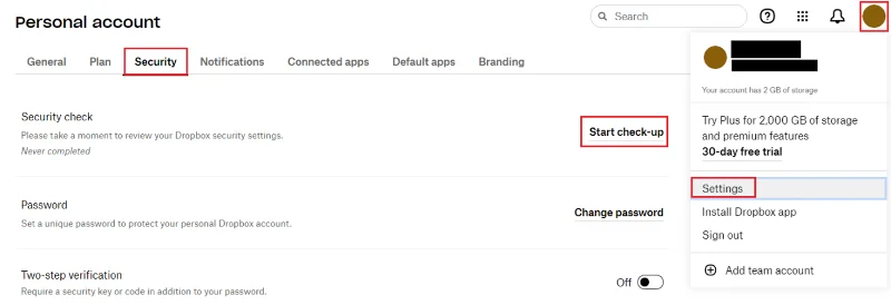 Dropbox: Как да прегледате настройките си за сигурност
