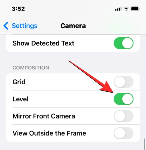 Szintjelző hozzáadása a kamerához iOS 17 rendszeren