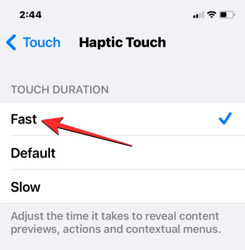 A „Fast” Haptic Touch engedélyezése iPhone-on iOS 17 rendszeren
