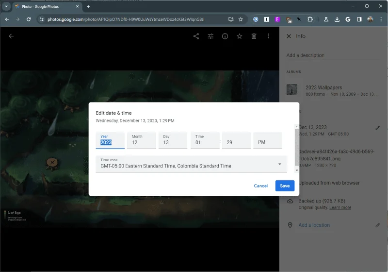 Jak změnit čas a datum na obrázku pro Fotky Google