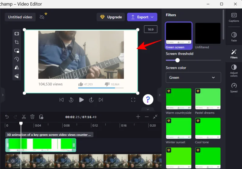 Jak udělat zelenou obrazovku na Clipchamp
