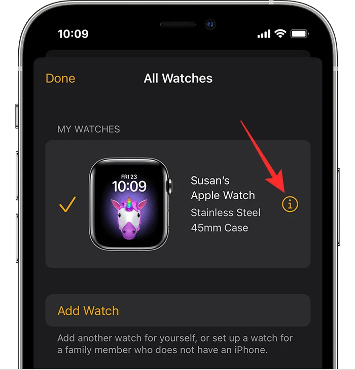 Var är "i"-ikonen på Apple Watch?