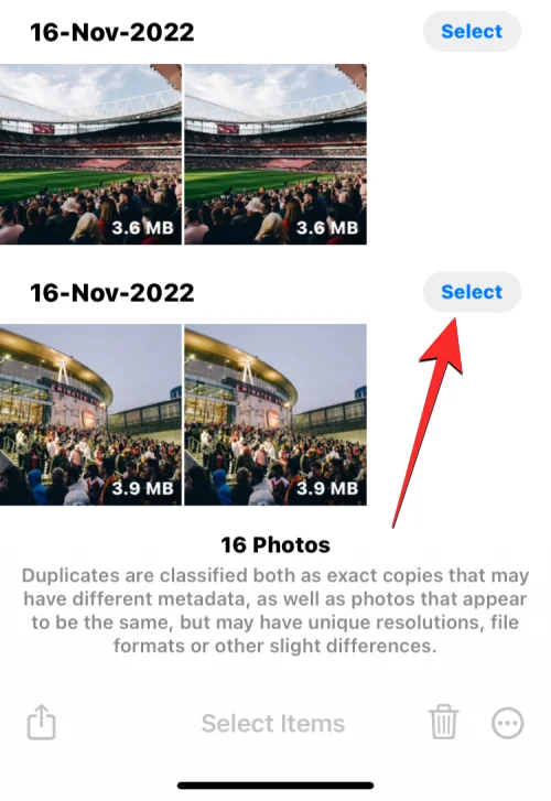 Az ismétlődő fényképek egyesítése iPhone-on