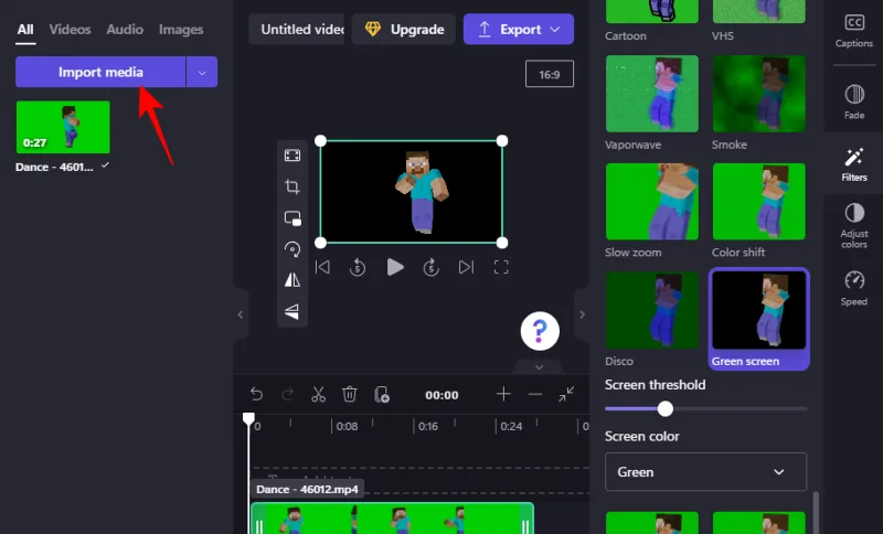 Jak udělat zelenou obrazovku na Clipchamp