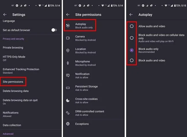 Firefox Androidille: Automaattisen toiston poistaminen käytöstä
