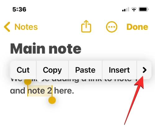 Hvordan koble andre notater i et notat på iPhone med iOS 17