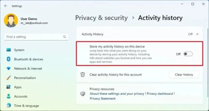 Як очистити та вимкнути історію активності в Windows 11