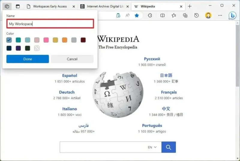 Työtilojen käyttäminen välilehtien jakamiseen Microsoft Edgessä
