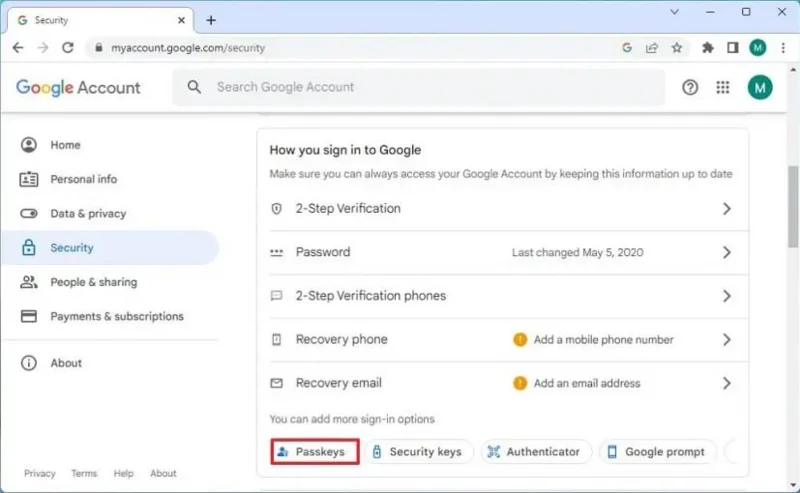 Jak nastavit přístupový klíč na účtu Google