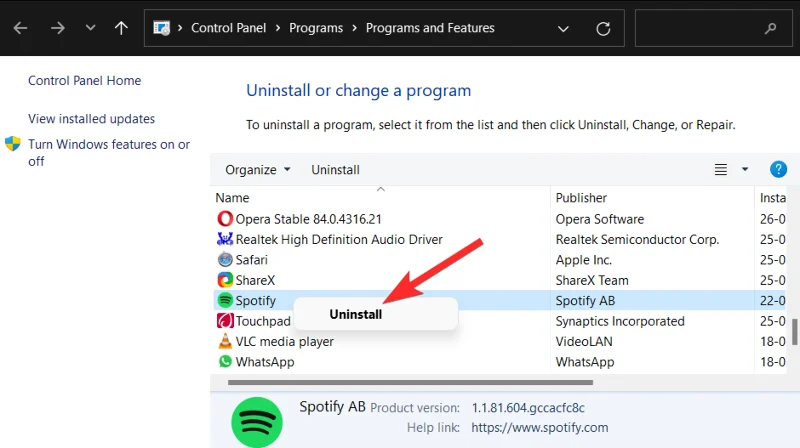 Jak odinstalovat Spotify na Windows 11