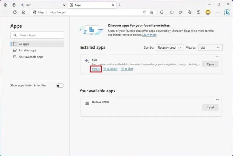 Kuinka asentaa Google Bard sovelluksena Windows 11:een