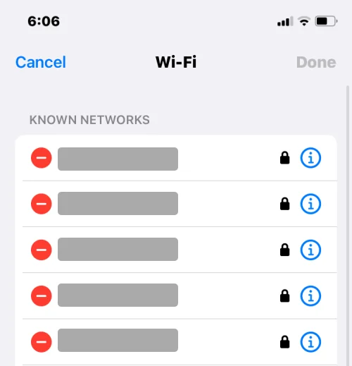 Ismert hálózatok eltávolítása iOS rendszeren