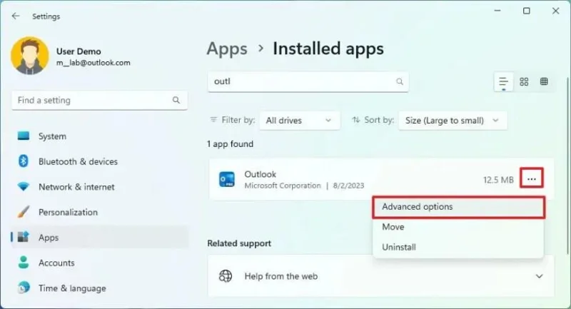Як скинути нову програму Outlook (не працює) у Windows 11