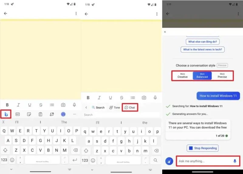Bing Chat AI:n käyttäminen SwiftKeyssä Androidissa tai iPhonessa