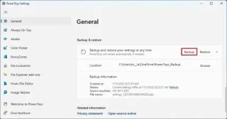 Як створити резервну копію налаштувань PowerToys у Windows 11