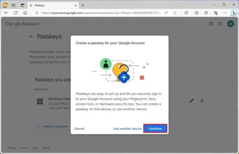 Jak nastavit přístupový klíč pro web nebo aplikaci v systému Windows 11