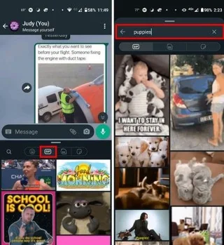 Hvordan sende en GIF på WhatsApp