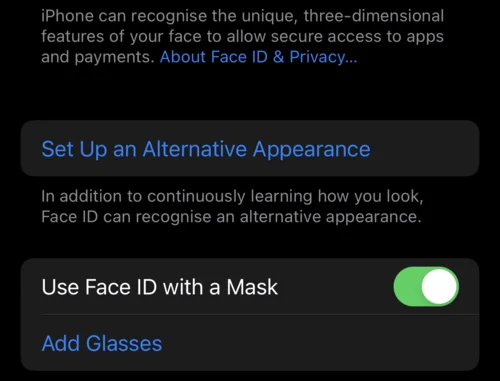 Szemüveg hozzáadása az iPhone Face ID-hez