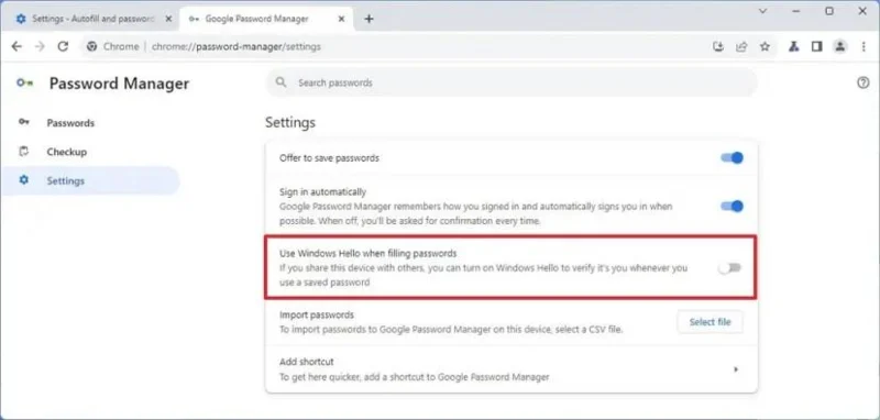 Як вимкнути Windows Hello для доступу до збережених паролів у Chrome
