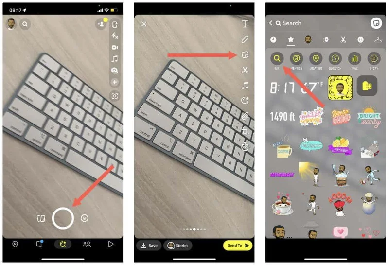 Hvordan sende GIF-er på Snapchat