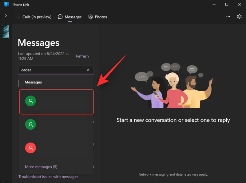 Як шукати повідомлення в додатку Phone Link у Windows 11