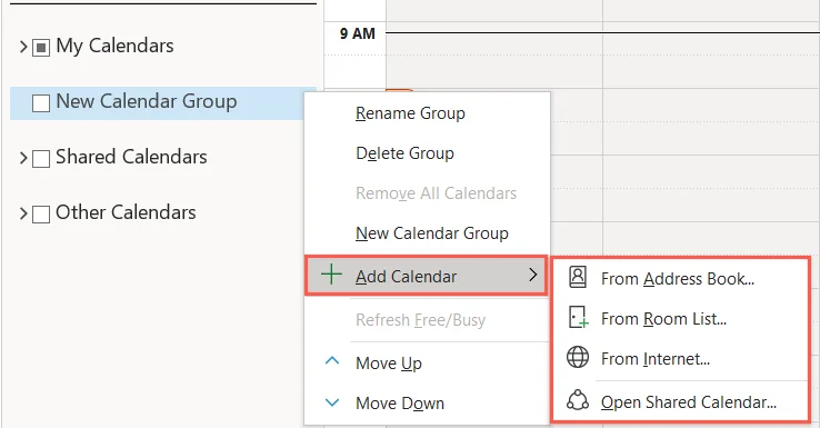 Kalenteriryhmän luominen Microsoft Outlookissa