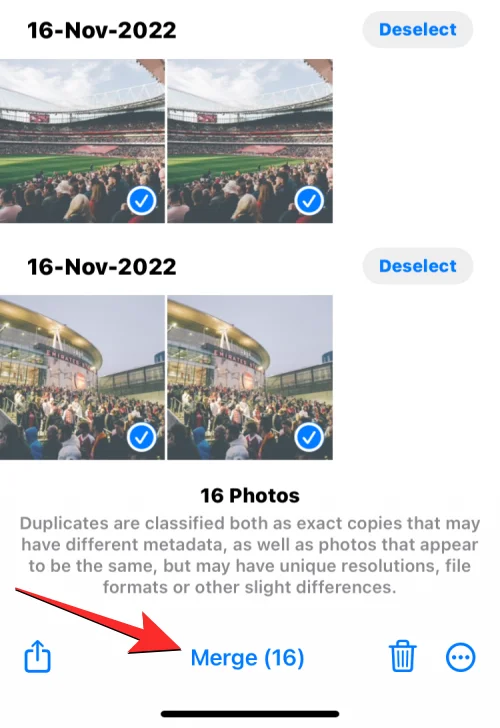 Az ismétlődő fényképek egyesítése iPhone-on