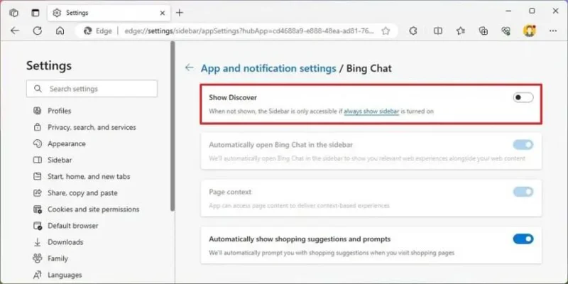 Sivupalkin poistaminen käytöstä Microsoft Edgessä