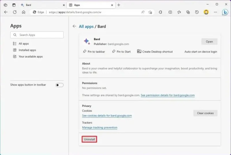 Kuinka asentaa Google Bard sovelluksena Windows 11:een