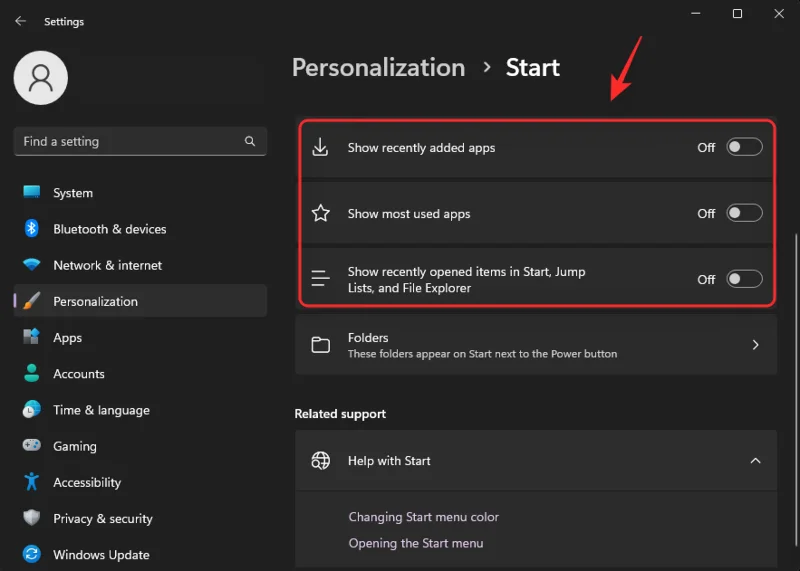 Az ajánlott eltávolítása a Windows 11 Start menüjéből