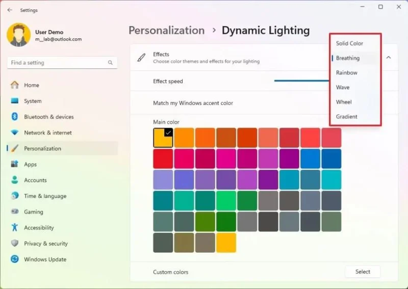 Jak používat dynamické osvětlení pro zařízení RGB v systému Windows 11 23H2