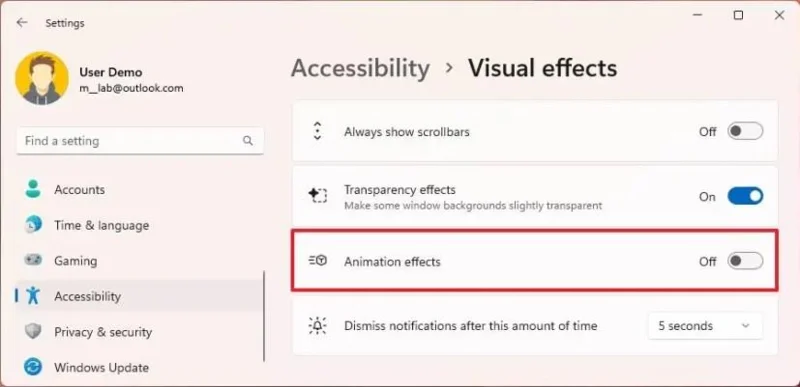 Як відключити ефекти анімації в Windows 11