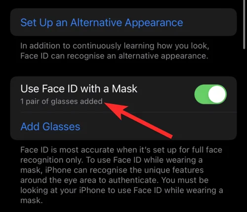 Szemüveg hozzáadása az iPhone Face ID-hez