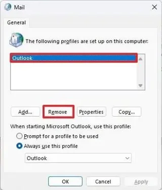 Як видалити профіль в Outlook