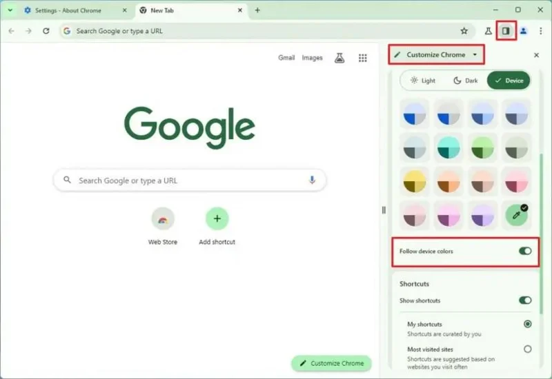 Як підібрати акцентний колір Windows 11 у Google Chrome