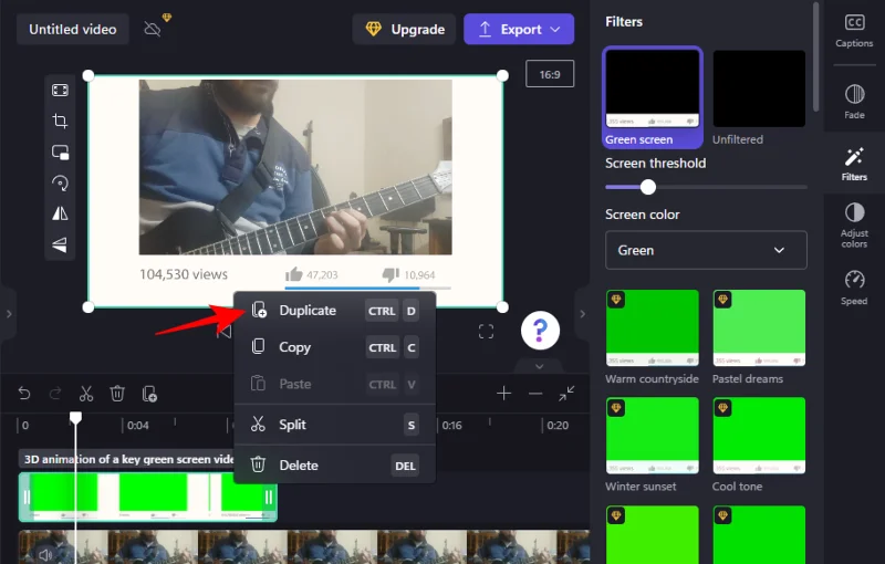 Jak udělat zelenou obrazovku na Clipchamp