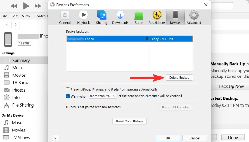 iTunes-varmuuskopion poistaminen Windows 11:ssä