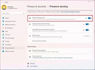 Läsnäolotunnistuksen ottaminen käyttöön Windows 11:ssä
