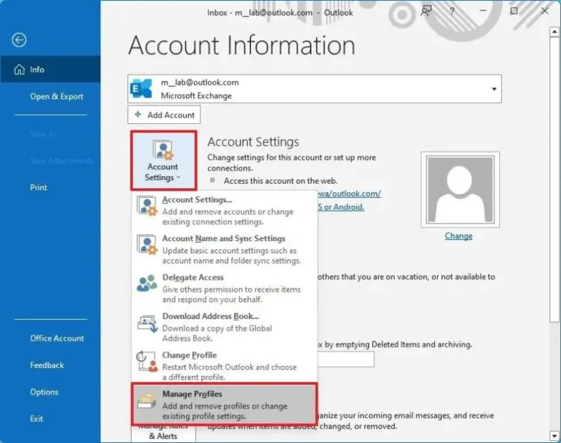 Як видалити профіль в Outlook