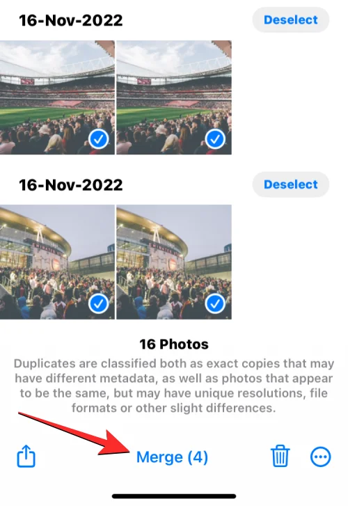 Az ismétlődő fényképek egyesítése iPhone-on