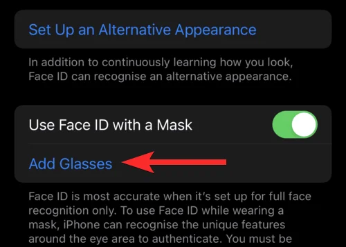 Szemüveg hozzáadása az iPhone Face ID-hez