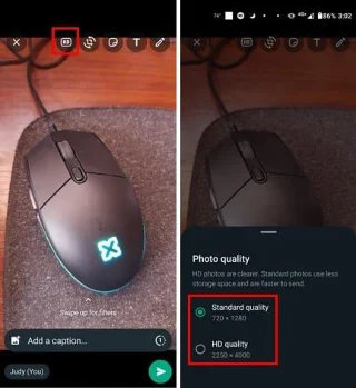 HD-kuvien ja -videoiden lähettäminen WhatsAppissa